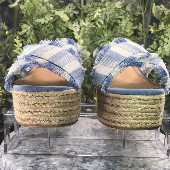 JustFab Yes Girl Lt.Blue & White Crossband Espadrille Wedges WMS 8.5☀️NWOT☀️ - Picture 3 of 12